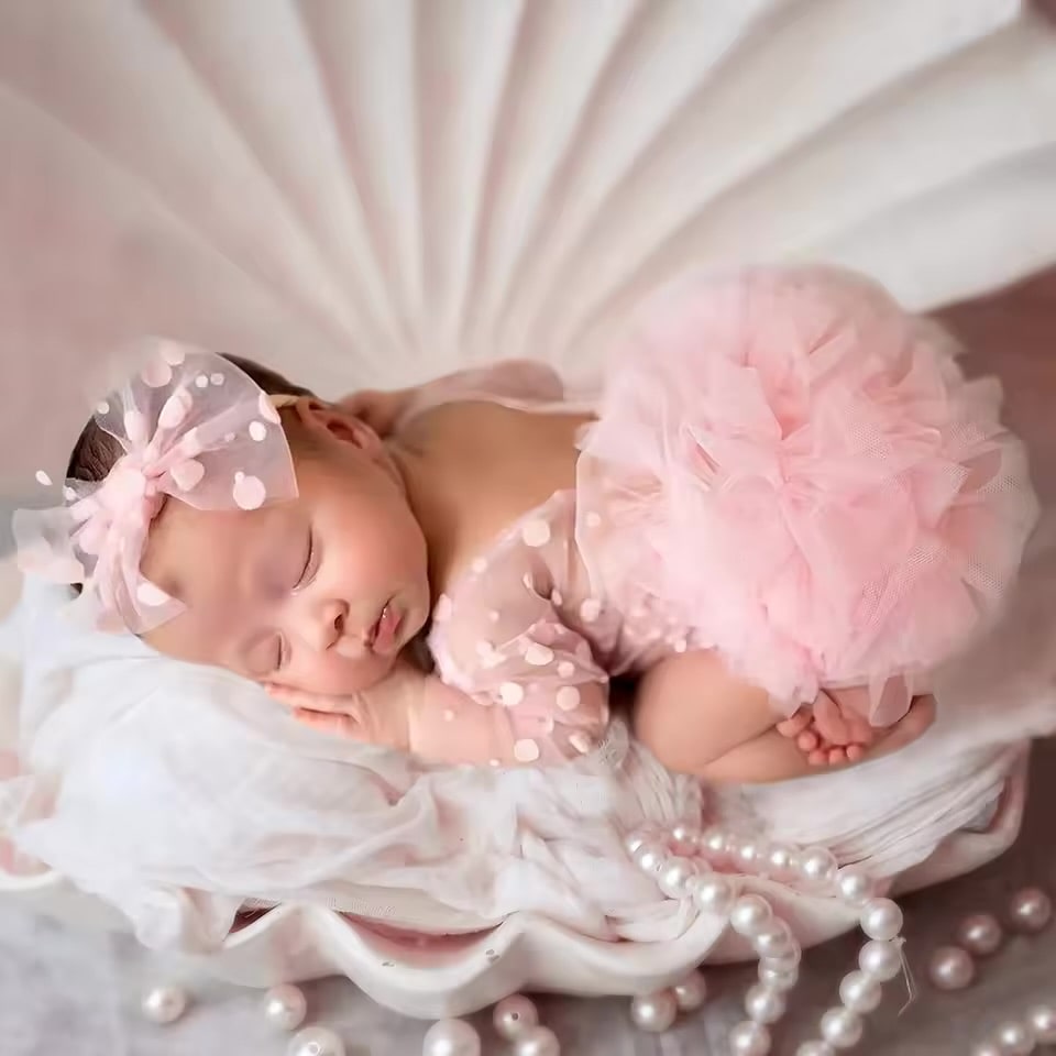 Pink Polka Dot Newborn Photography Romper with Bow