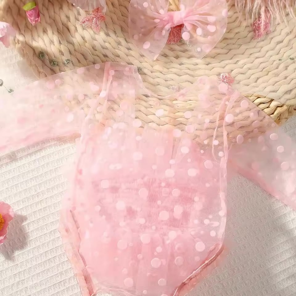 Pink Polka Dot Newborn Photography Romper with Bow