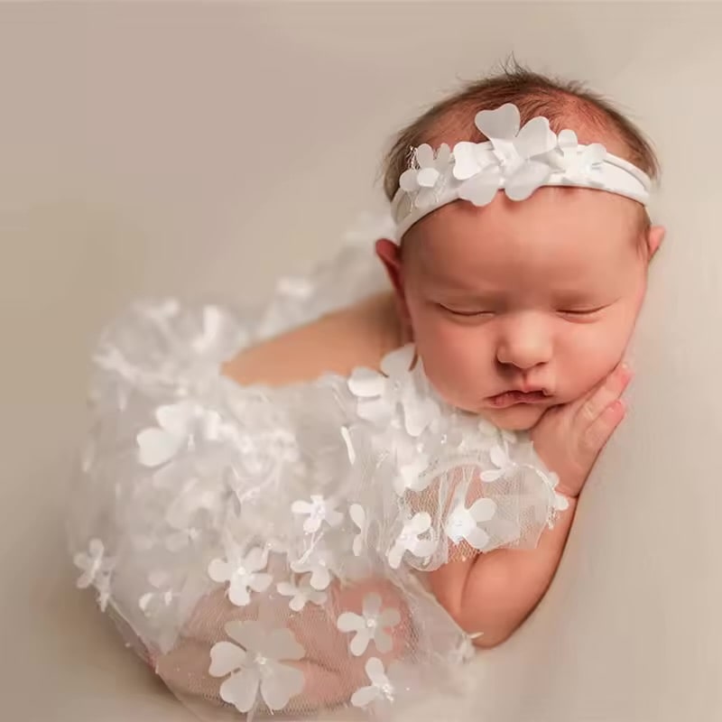 2 Pieces Set Newborn Girl Photography Outfits Embroidery Flower Romper with Headband