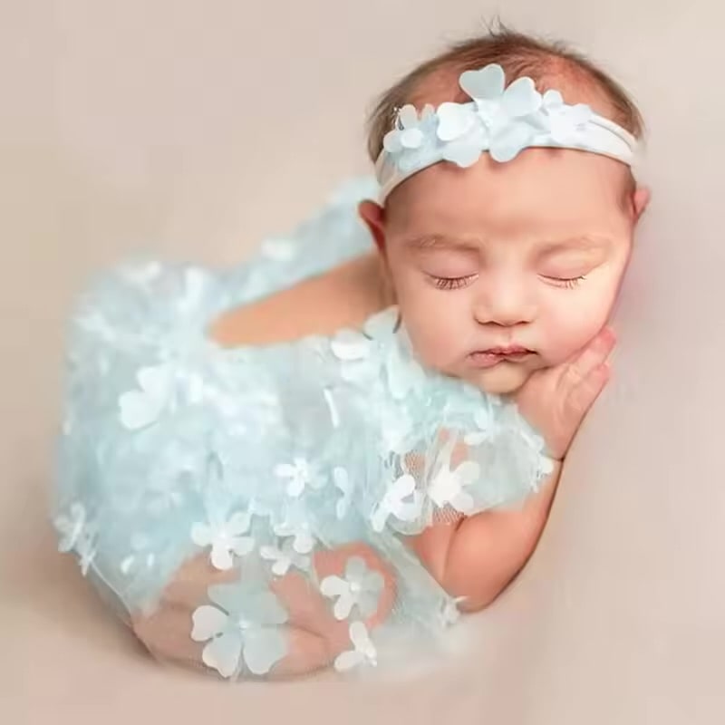 2 Pieces Set Newborn Girl Photography Outfits Embroidery Flower Romper with Headband