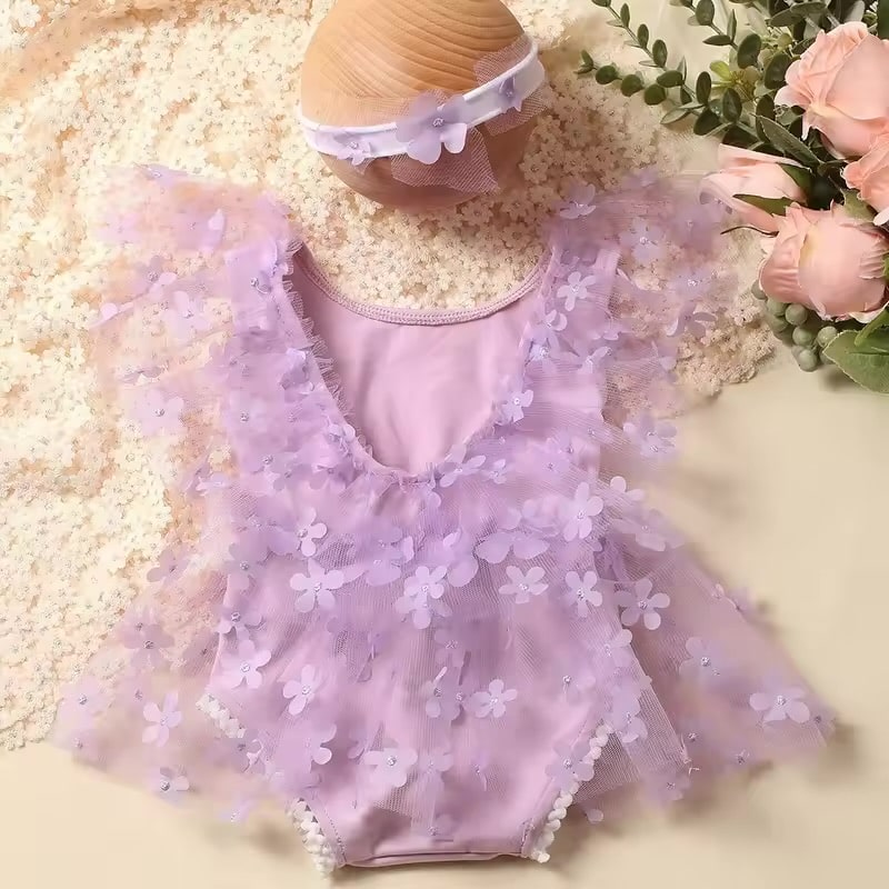 2 Pieces Set Newborn Girl Photography Outfits Embroidery Flower Romper with Headband