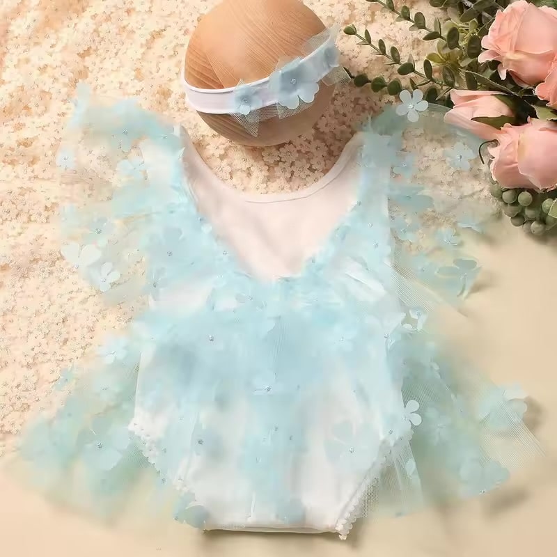 2 Pieces Set Newborn Girl Photography Outfits Embroidery Flower Romper with Headband